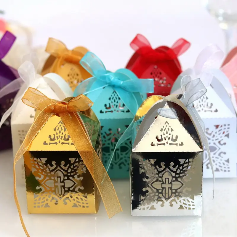 Cross Laser Cut Wedding Gift Box Candy Chocolate Packaging Favors Sweet Box