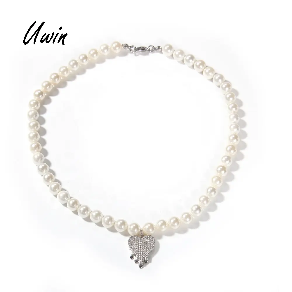 New Uwin Heart Drops Water Shaped Pendant Delicate Pearl Choker Necklace Wholesale Hip Hop Jewelry