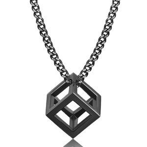 Collar con Colgante de Cubo Geométrico Hueco de Acero Inoxidable de 13 mm, Joyería de Moda para Uso Diario - Product Image 5