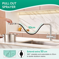 Mitigeur de robinet d'évier de cuisine à deux poignées, monotrou, extractible, filtre à eau chaude et froide avec pulvérisateur à jet