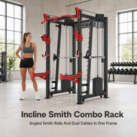 Rack d'entraînement Smith incliné 3-en-1 supérieur avec système de câbles intégré pour le développement musculaire