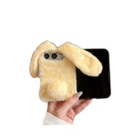 Coque de téléphone en PC rigide avec oreilles de lapin 3D en peluche, créative et mignonne, pliable, pour iPhone Duo Ultra 18 Fold