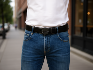 Cintura da uomo in vera pelle con fibbia automatica, 3,5 cm x 125 cm, stile casual, colore unico, resistente, monopezzo. - Product Image 2