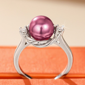 Anello da Donna con Perle Imitate e Polvere Floreale al Laser, Design Futuristico, Gioiello di Moda Quotidiana, Regalo - Product Image 4