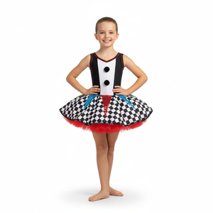 Robe tutu de ballet à thème clown pour filles, costume de danse style cirque pour enfants, jupe à carreaux avec boutons pompons, idéale pour les spectacles - Product Image 1