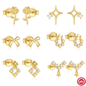 Boucles d'oreilles clous en argent sterling S925 pour femme, motif petit nœud rose, style niche, luxe léger - Product Image 1