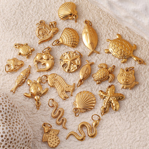 Pendentif en acier inoxydable plaqué or 18 carats, formes variées, pour la création de colliers, accessoires de bijoux DIY - Product Image 1