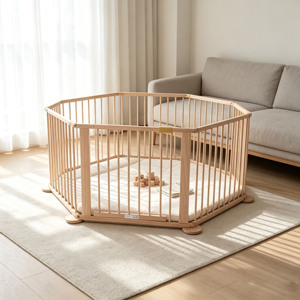 Parc pour bébé en bois de pin naturel, pliable, centre d'activités pour enfant, EN71, grande clôture de sécurité pour bébé en bois, matériau non toxique - Product Image 3