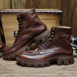 Fourniture d'usine en cuir véritable hommes Martin bottes Style britannique tête ronde hommes chaussures à la mode