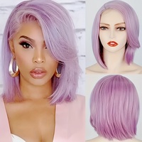 Perruque synthétique KPOP Demon ajustable, ondulée, sans colle, avec dentelle frontale, longueur moyenne 40 cm, violet clair, pour cosplay, vente en gros