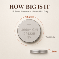 Pile bouton médicale Ieeton CR1225 3V 50mAh Li-MnO2 au dioxyde de manganèse de lithium, non rechargeable, pour dispositif de surveillance continue du glucose (CGM)