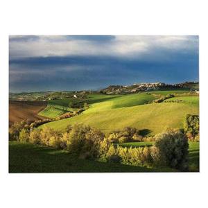 ภาพพิมพ์บนผ้าใบลายวิวหมู่บ้านแบบกำหนดเอง ต้นไม้สีเขียว เมฆสีขาว ศิลปะติดผนัง - Product Image 2