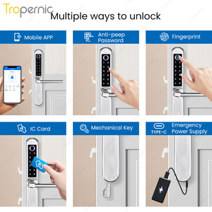 Serrure de sécurité intelligente numérique à empreinte digitale en acier inoxydable et aluminium pour porte coulissante en verre, avec application TT Lock - Product Image 3