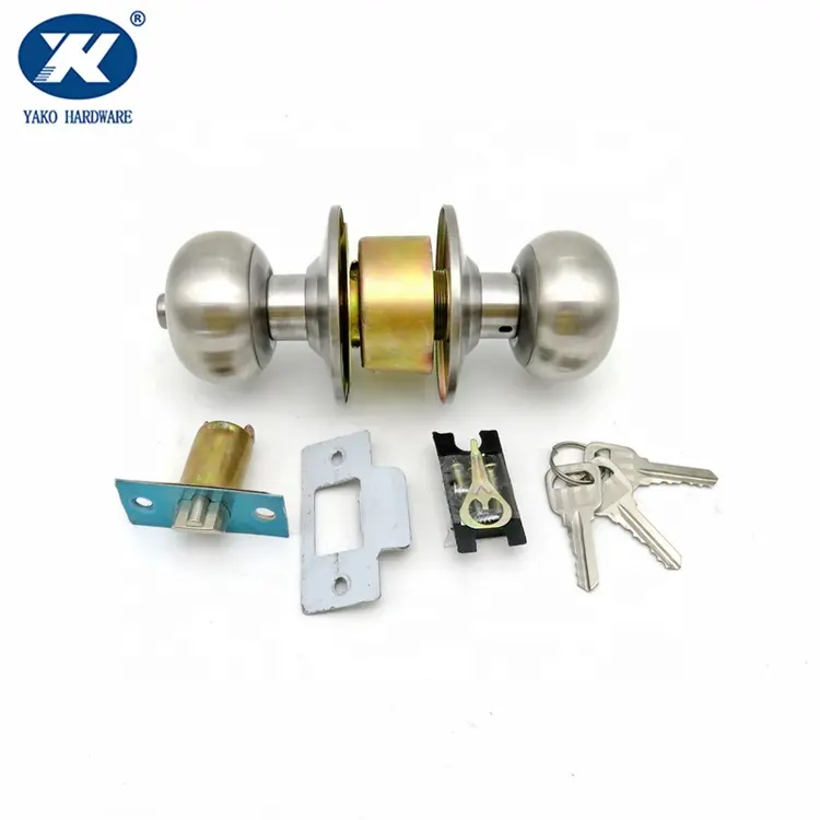 Stainless Steel Doorknob Keyed Entrance Ball Knobset Door Cylindrical Lock