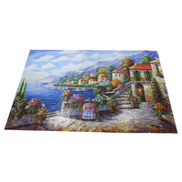 Peinture murale en mosaïque de vitraux paysage côtier pour entrée, décoration sur mesure avec mosaïques de vitraux
