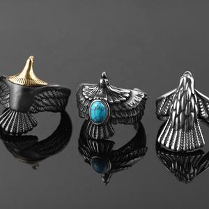 Parures de bijoux en acier inoxydable avec breloques motifs animaux Aigle, bracelets et bagues plaqués or noir de Guangzhou - Product Image 6