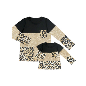 Tenues assorties pour <span class=keywords><strong>maman</strong></span> et moi, style blocs de couleurs, imprimé léopard à paillettes, sweat-shirt à manches longues et col rond décontracté pour <span class=keywords><strong>maman</strong></span> et fille - Product Image 4