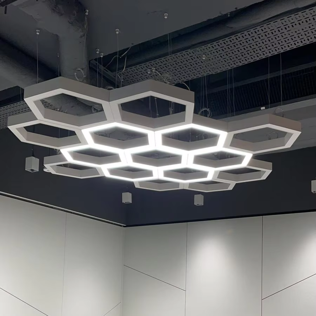 HLINEAR Modern Aluminum LED Hexagonal Customized 2.4G Chandelier Remote Control Dimmable 5-Year Warranty Office Hotel Lighting