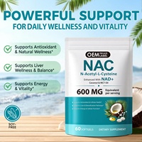 Capsules molles de NAC (N-Acétyl-L-Cystéine) OEM avec supplément d'huile de noix de coco et de MCT pour soutenir l'énergie et la fonction cellulaire