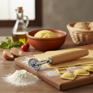 Utensili per Pasta in Acciaio Inossidabile e Legno, 16x3cm, Rotella Tagliaravioli con Manico in Faggio, Lama Seghettata, Bordi in Acciaio Inossidabile - Product Image 3
