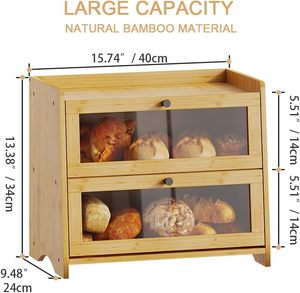 Boîte à pain pour comptoir <span class=keywords><strong>de</strong></span> cuisine, grand bac <span class=keywords><strong>de</strong></span> rangement en bambou pour pain fait <span class=keywords><strong>maison</strong></span>, boîte à pain à double couche pour pain au levain - Product Image 3