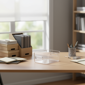 SmartStore Compact S <b>Storage</b> Container 8 Pack Clear <b>Plastic</b> Organizing <b>Bin</b> for Paper Media Boxes - Product Image 3