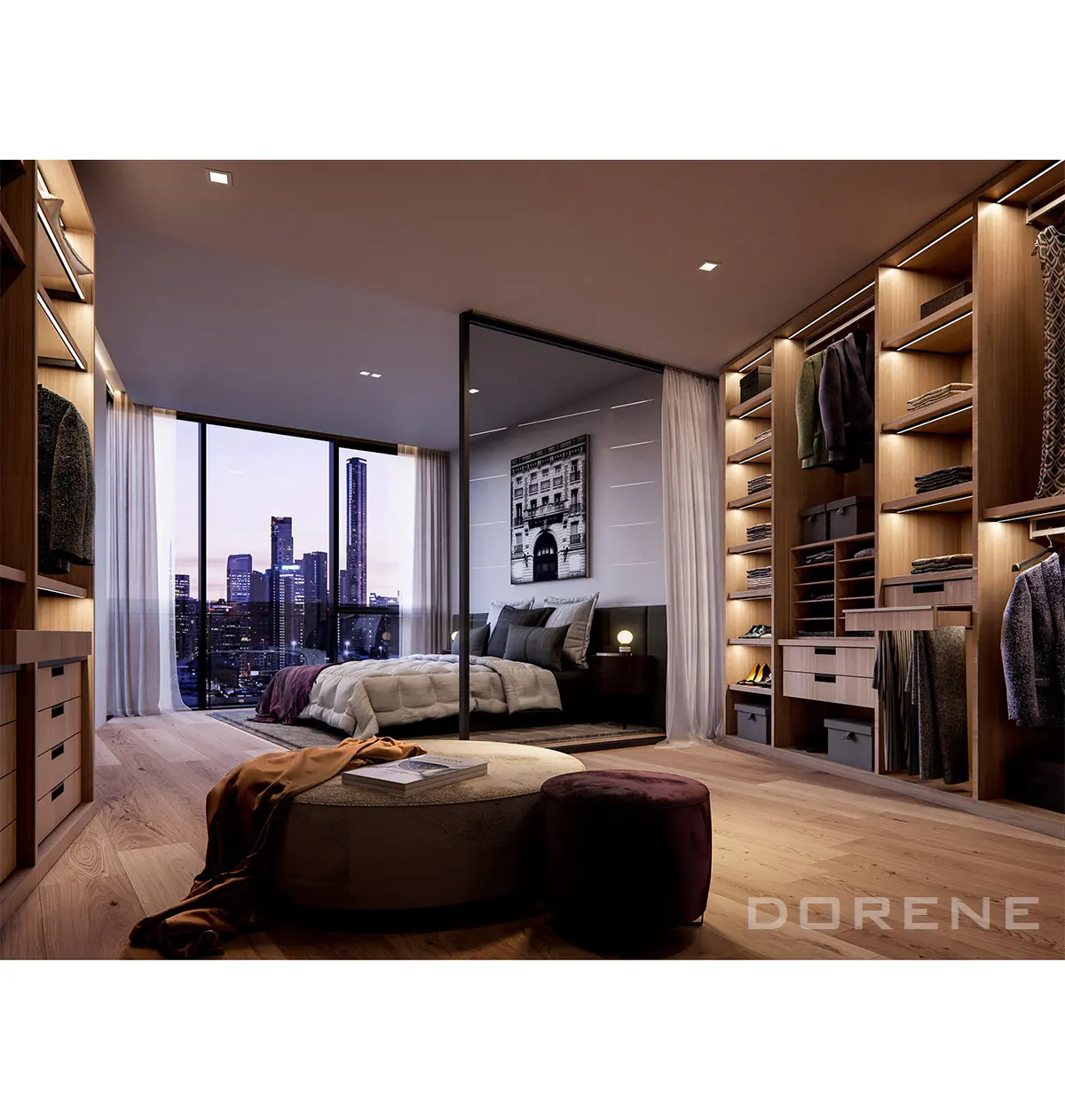 2024 Dorene moderno guardaroba di alta qualità con luce LED di lusso camera da letto guardaroba