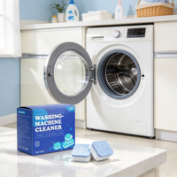 Tablettes de nettoyage pour lave-linge bleu et blanc moucheté, pour garder le tambour frais et prendre soin du linge.