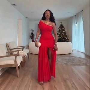 Rivenditore <span class=keywords><strong>Online</strong></span> moda Sexy colletto Slant monospalla festa unico maglia Maxi abito da sera senza maniche eleganti <span class=keywords><strong>abiti</strong></span> da sera - Product Image 5