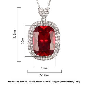 Toderi Jewelry Brass Gold Plated Red Corundum Large Jadeite Pendant 15*20mm Luxury Women <b>Statement</b> Necklace for Anniversary - Product Image 2