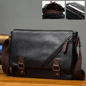 Sac messager noir personnalisé en cuir pour homme, style vintage, bandoulière croisée, en PU et nylon, avec lettres personnalisées - Product Image 1