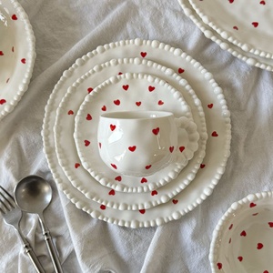 Korean Ins Style Pearl Love Irregular Hand-Pressed <b>Ceramic</b> <b>Plate</b> Cup and Saucer Dessert Dish Snack <b>Plate</b> Bowl Microwave Safe - Product Image 4