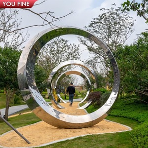 <span class=keywords><strong>Sculpture</strong></span> <span class=keywords><strong>de</strong></span> <span class=keywords><strong>jardin</strong></span> <span class=keywords><strong>contemporaine</strong></span> YOUFINE, grande <span class=keywords><strong>sculpture</strong></span> circulaire en acier inoxydable poli, finition miroir - Product Image 5