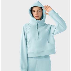 Sudadera con capucha de mujer con media cremallera y cuello alto y logotipo personalizado al por mayor - Product Image 1