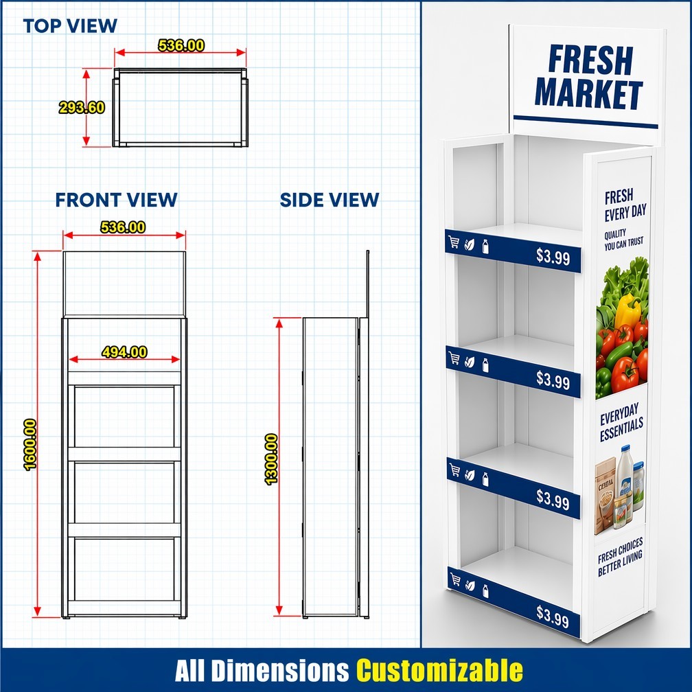 Apache Custom Grocery Display Rack 4-Way 4-Tier Metal Aisle Merchandiser Knock Down End-Cap Stand for Supermarket & Retail Store — view 4