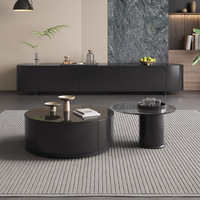 Ensemble de meuble TV et table basse de style italien moderne, luxe léger, noir, avec plateau en verre en pierre d'onyx, meubles de salon