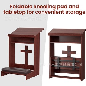 <b>Wooden</b> Prayer <b>Bench</b> With Cross Design And <b>Storage</b> Shelf For Church Or Home Use - Product Image 2