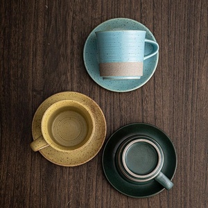 Ensemble de tasses à café expresso écologiques européennes, logo personnalisé, design bicolore, tasse et soucoupe en céramique vintage rétro avec style café - Product Image 6