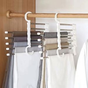 Wholesale 5In1 Magic Stainless Steel Foldable Multi-functional Convenient Pant Rack Hangers Tie Hanger <b>Shelves</b> <b>Bedroom</b> Closet - Product Image 1