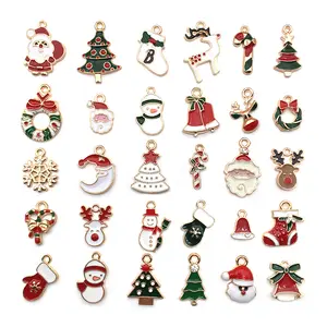 Mixed Metal Enamel Charms Christmas Pendants Ornaments Beads for Bracelet Earrings Jewelry Making Xmas Tree Decoration