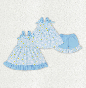 Summer Infant Baby Girl <b>Daisy</b> <b>Print</b> <b>Dress</b> Set Sleeveless Bow Sundress With Ruffle Shorts For Toddler Girls - Product Image 4