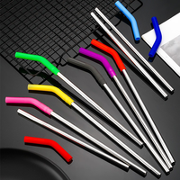 Pailles à boire réutilisables en acier inoxydable 304 avec embouts en silicone souple, portables et lavables, ensemble tendance
