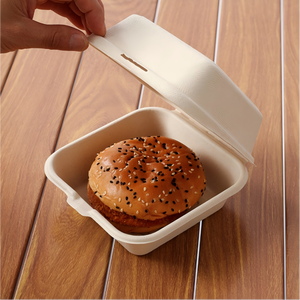 Boîtes à emporter pour burgers en bagasse avec couvercle verrouillable, résistantes à l'huile et à l'eau, design à clapet, emballage jetable pour sandwichs 155x152x78mm - Product Image 3