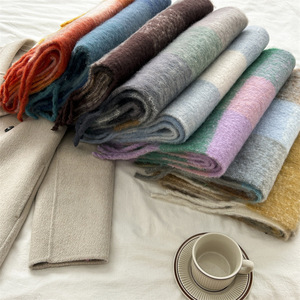 Otoño e Invierno nueva bufanda de celosía de Color térmico grueso hilo europeo y circular borlas gruesas hechizo Color Ac chal bufanda - Product Image 3