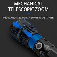Lampe torche tactique haute luminosité 1100LM XHP50 rechargeable en alliage d'aluminium avec affichage de la puissance, zoom télescopique, lumière LED