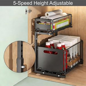 Organizador Multiusos para Debajo del Fregadero, Deslizable, de Metal Reforzado, para Cocina, <span class=keywords><strong>Baño</strong></span> y Almacenamiento - Product Image 4
