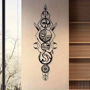 Arte da Parete in Metallo Art Deco Quattro Elementi Stampe Geometriche Fuoco Acqua Terra Aria con Motivi Retrò in Ghisa Sole Luna per Soggiorno - Product Image 4