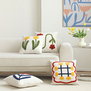 Boho Decorative Throw Pillow Covers Embroidered <strong>Floral</strong> Pattern Square <strong>Pillowcases</strong> for Couch Sofa Bedroom Decor Cushion Cover - Product Image 2