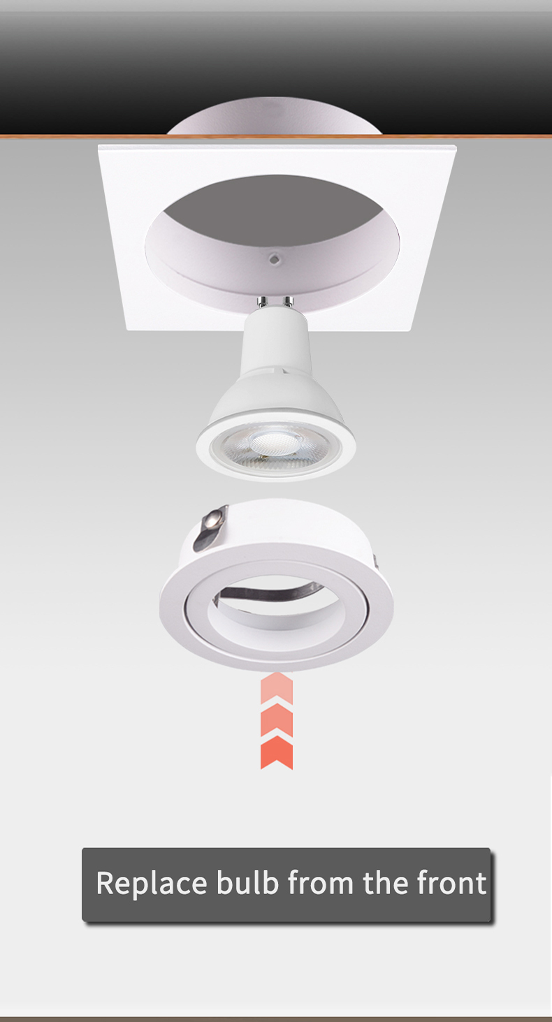 Office Downlight Square Recessed White Die-cast Aluminium Adjustable Gu10