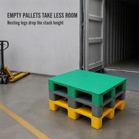 Palette en plastique moulée par injection, dessus en grille HDPE, neuf pieds, empilable, 4 directions, renforcée en acier, palette industrielle, service ODM OEM personnalisé